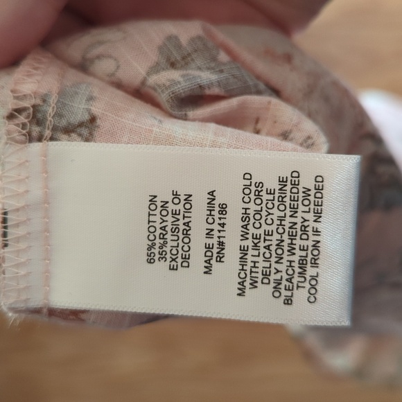 Frye and Co. Round Neck 3/4 Sleeve Peasant Blouse Floral Pink Boho size Medium - Picture 5 of 5